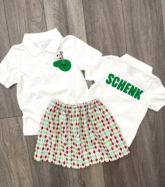 Girl Golf outfit, golf POLO personalized name on back, blue, maroon, argyle SKIRT, baby, toddler, tween 6m12m 18m 24m 2T 3T 4T 5 6 7 8 10 12