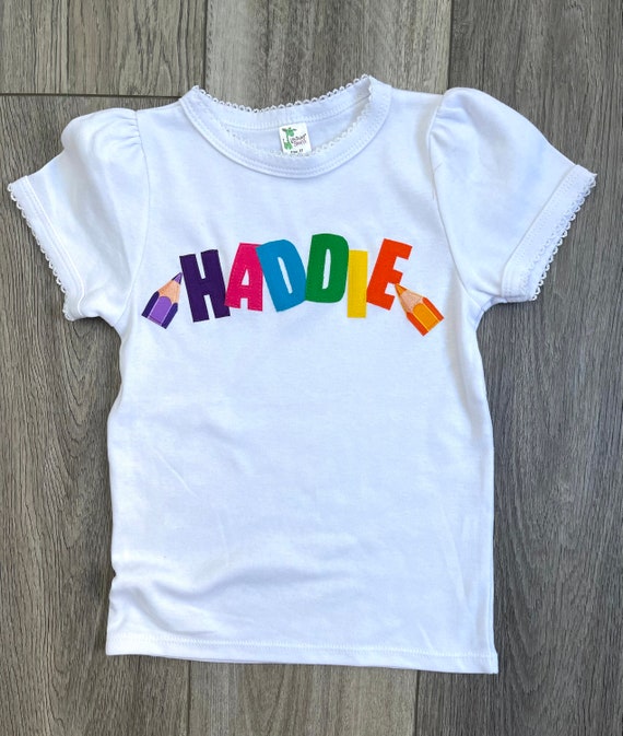 Back to School personalize shirt- Girl, toddler, tween, and baby rainbow colored pencils, personalized name SHIRT, 1st day of school