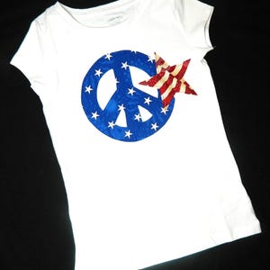 Fouth of July shirt, boy or girl, red white and blue patriotic flag 4th of July  blue star peace sign shirt, girl toddler baby tween NB - 16
