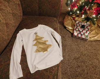 Kids Christmas shirt, Holiday Get your sparkle on - Bling gold silver Christmas tree applique shirt, baby, toddler, girl, tween 3m -16