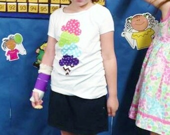Girl's birthday ice cream cone shirt, Girls baby, tween, polka dot tipsy scoops of ice cream cone, pink, lime green, blue, purple, applique