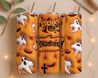 Halloween Ghost Tumbler: 20oz Skinny Stainless Steel Insulated Mug