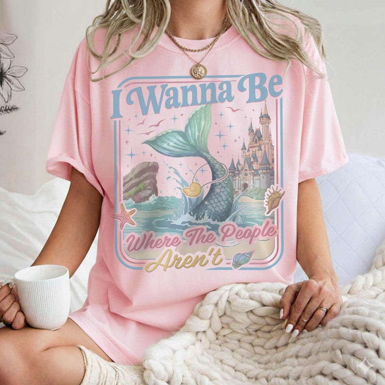 Retro I Wanna Be Where The People Aren't Comfort Colors Shirt, Little Mermaid Introvert Tee, WDW Family Trip 2026, Disneyland Princess Ariel image 5