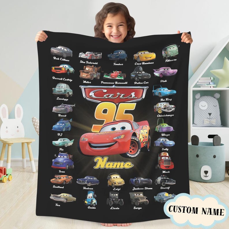 Manta personalizada con lazos de acuarela de Pixar Cars, manta polar de Lightning McQueen y Tow Mater de Disneyland para cama, sofá o carruaje imagen 2