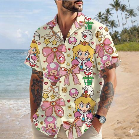 Discover Super Mario Princess Peach Hawaiian Shirt, Mario Bros Hawaii Shirt, Super Mario Hawaiian Shirt, Tropical Hawaiian Shirt