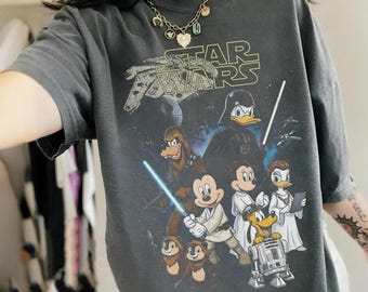 Retro Disneyland Starwars Shirt, Mickey and Friends Jedi Tee, Family Vacation Outfit, Sci-Fi Cartoon Graphic Tee, Gift for Disneyworld Fans