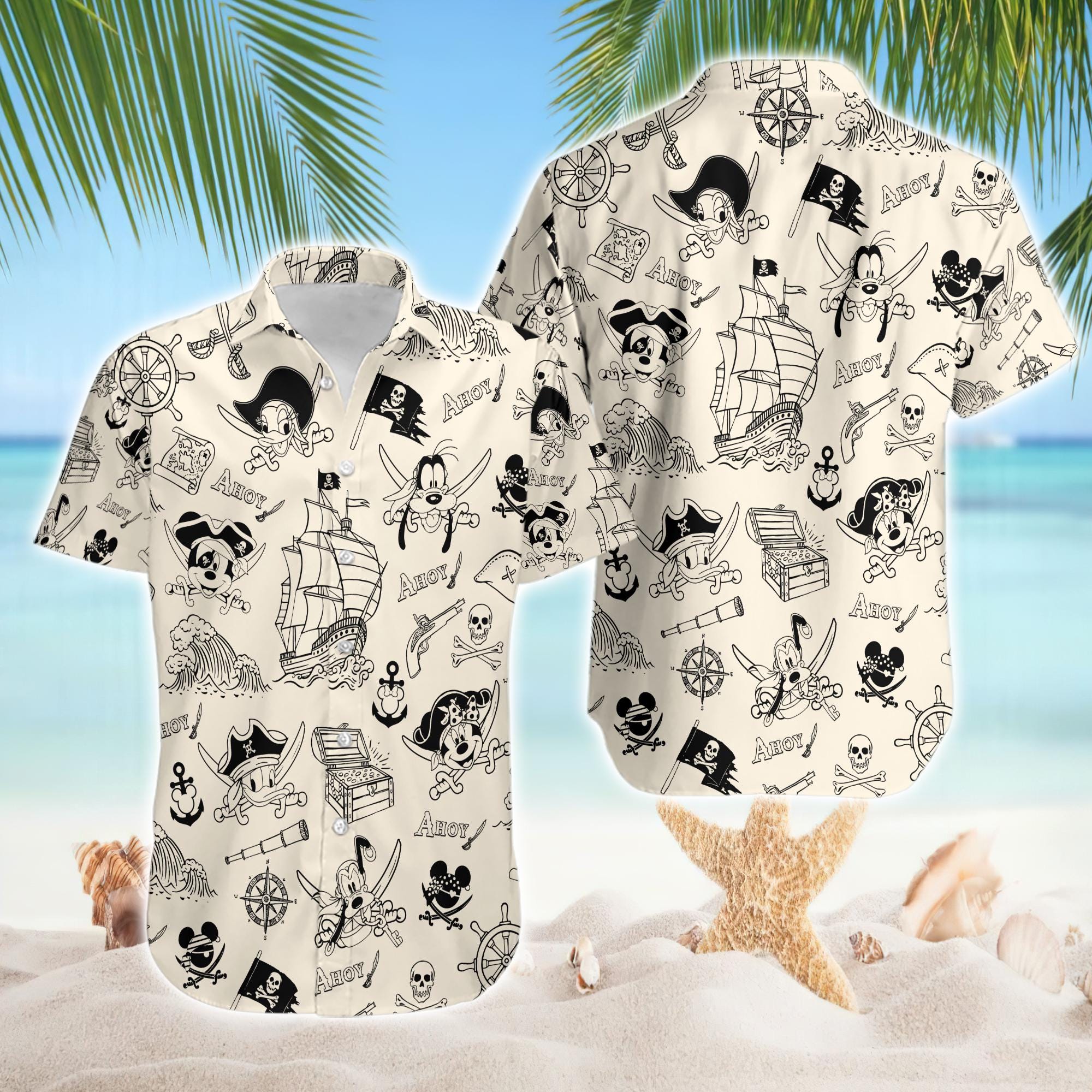 Discover Disneyland Cruises Pirates Hawaiian Shirt, Disneyland Caribbean Vacation, Pirates Of Caribbean Shirt, Mickey And Friends Pirate Hawaii Shirt