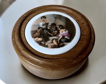 Vintage Handmade Wooden Jewelry Box "Boys Playing Dice" | Vintage Jewelry Box