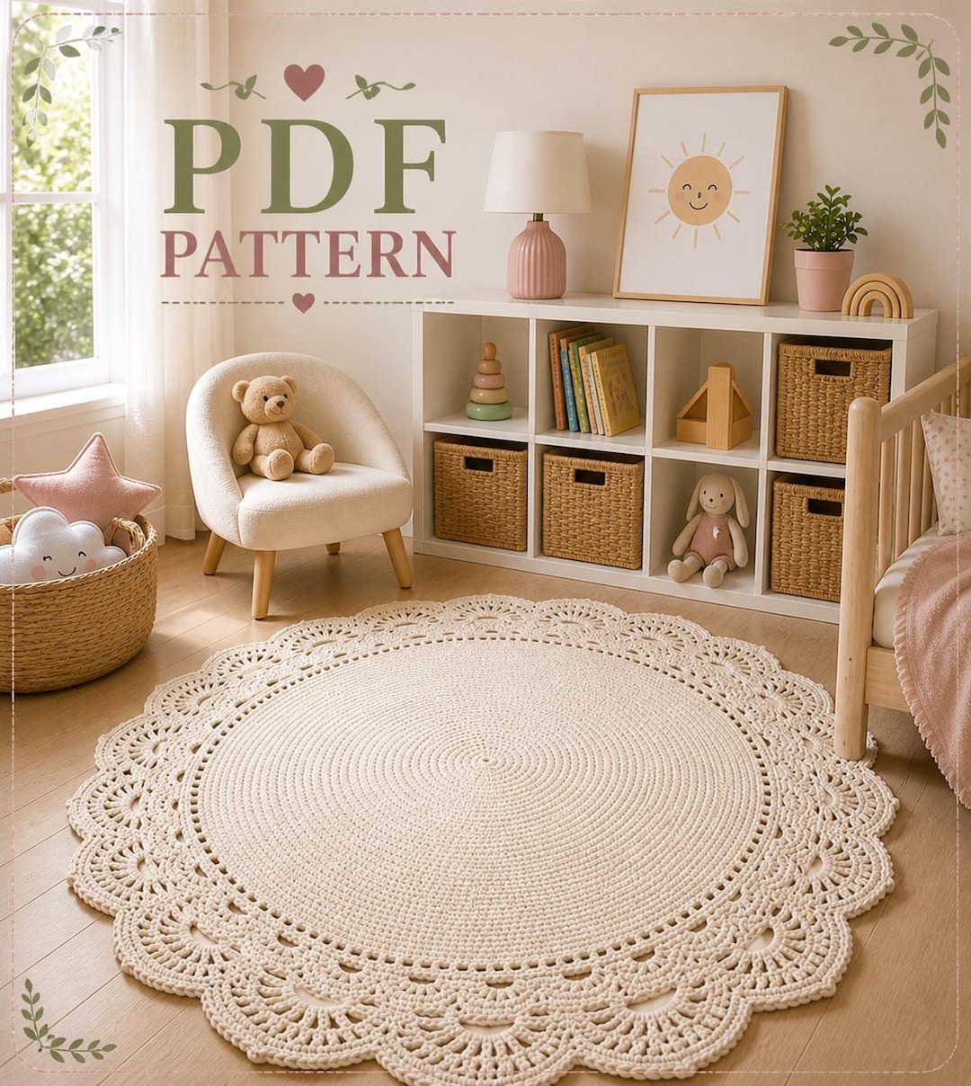 Crochet Lace Edge Rug Pattern PDF, Large Round Rug Tutorial, Boho Floor ...