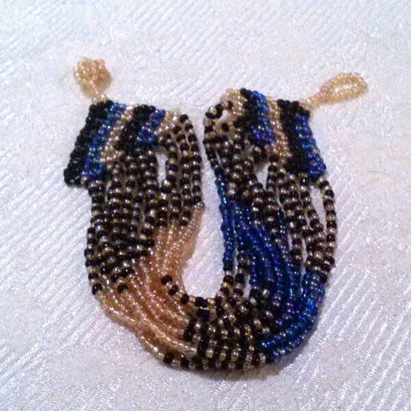 Woven Blue Gold Seed Bead Bracelet