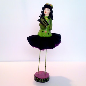 OOAK Handmade Wicked Witch Halloween Clay Hand Painted Art Doll