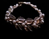 Vintage Two Tone Faux Pearl Leaf Link Bracelet