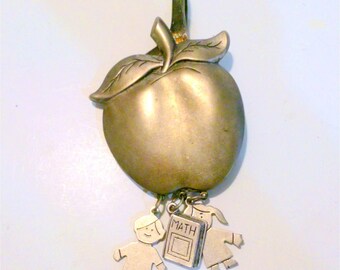 Vintage Artisan Crafted Teachers Apple Pewter Tone Sterling Flatware Pendant