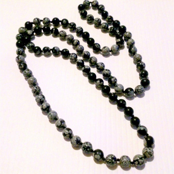 Vintage Hand Knotted Snowflake Obsidian Gemstone … - image 3