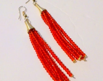 Vintage Ruby Red Crystal Dangle Drop Earrings