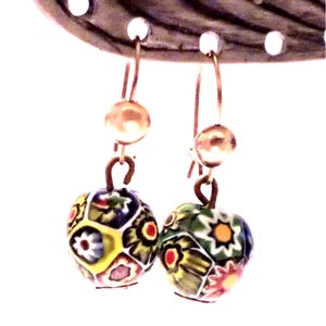 Vintage Millefiori Glass Bead Drop Earrings