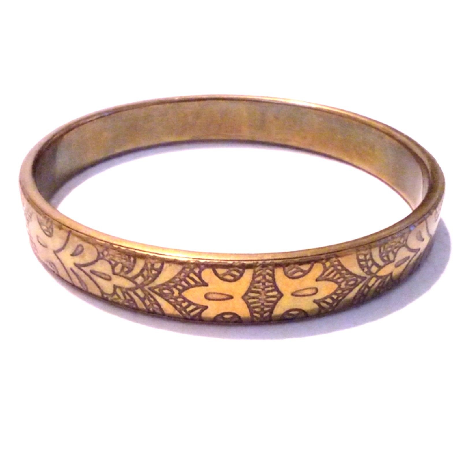 Vintage Embossed Brass Bangle Bracelet - Etsy