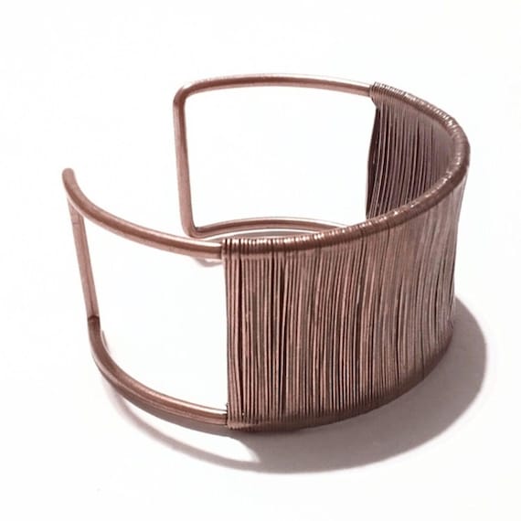 Wire Work Copper Cuff Bracelet Open Adjustable Ar… - image 3