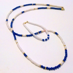 Vintage Monet Blue and White Beaded Necklace and Bracelet Demi Set