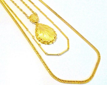 Vintage 1960's Gold Tone Multi Chain Diamond Cut Pendant Necklace