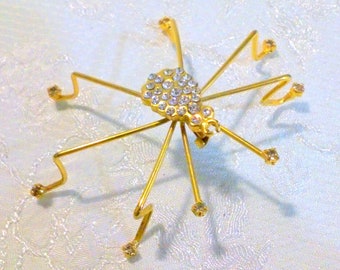 Vintage Gold Tone Rhinestone Spider Brooch