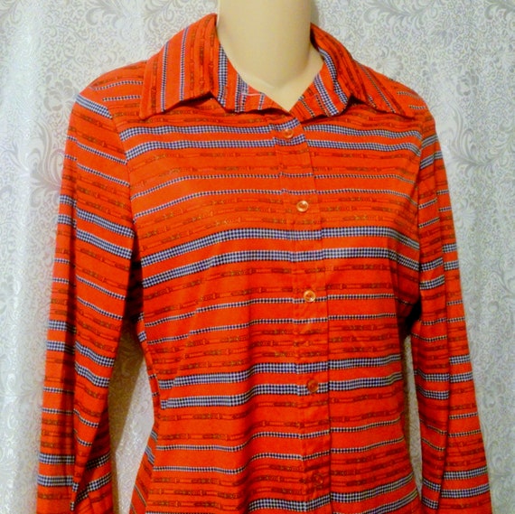 Vintage Jack Winter Red Print 1970's Blouse Butto… - image 2