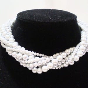 Vintage Multi Strand Dove Gray Faux Pearl Twisted Necklace