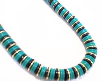 Vintage Chunky Blue and Black Bead Necklace