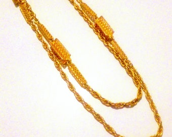 Vintage Long Gold Tone Station Chain Necklace 53 Inches