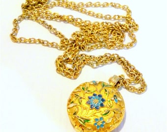 Women's Pencron Vtg Gold Tone Enamel Swiss Made 17 Jewel Pocket Watch Necklace