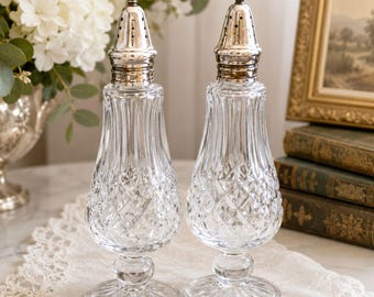 Shannon Crystal Diamond Panel Ball Stem Salt & Pepper Shakers 7" (Godinger)