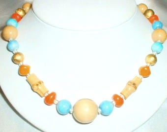 Vintage Multi Color Wooden Bead Necklace