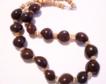 Vintage Kukii Nut and Mother of Pearl  Shell Necklace