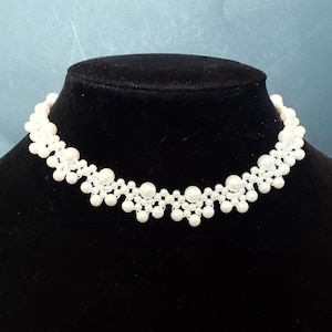 Vintage Woven White Faux Pearl Choker Necklace