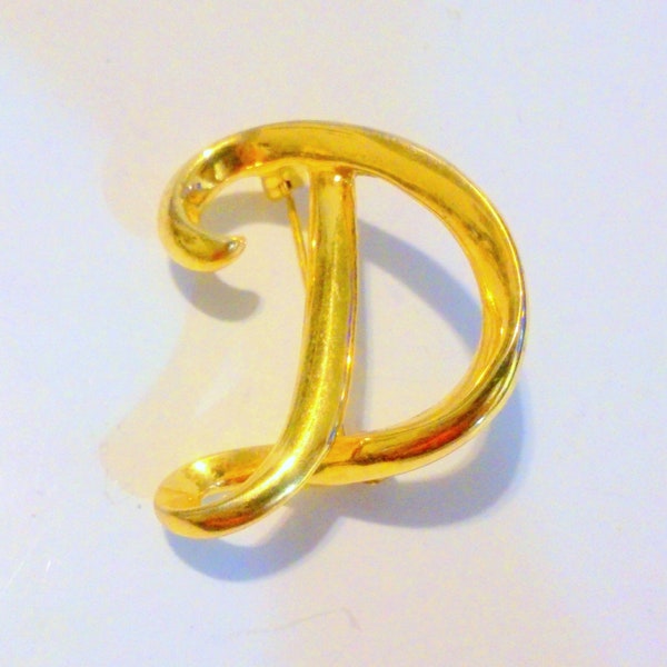 Vintage Anne Klein Gold Tone Initial D Brooch