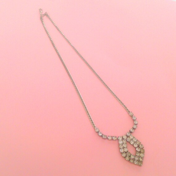 Vintage Silver Tone Rhinestone Drop Necklace - Etsy