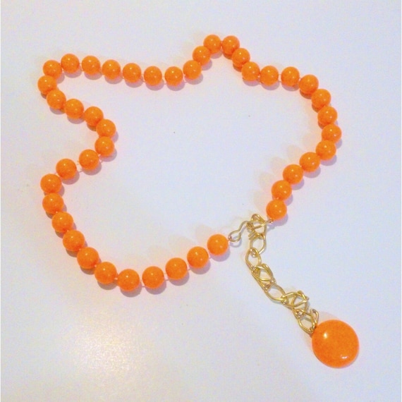 Vintage 1960's Orange Beaded Plastic Mod Chain Be… - image 2