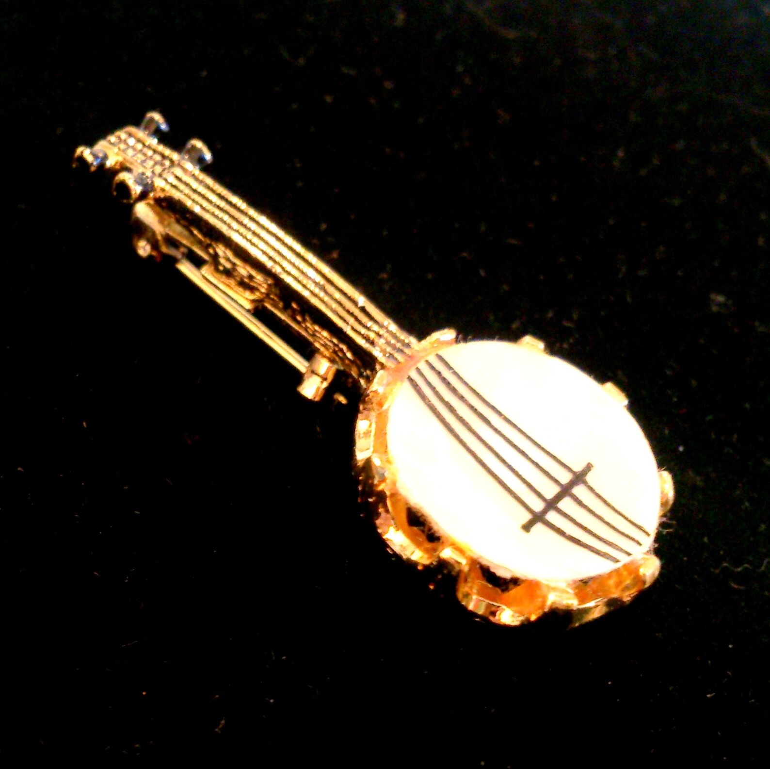 Vintage Gold Tone Banjo Brooch Pin Etsy