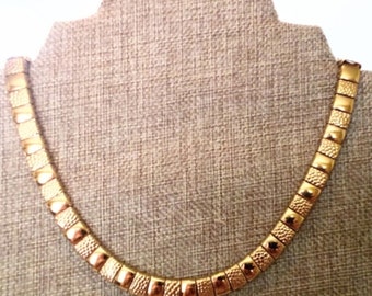 Vintage Gold Tone Napier Gold Tone Shiny and Textured Link Statement Necklace