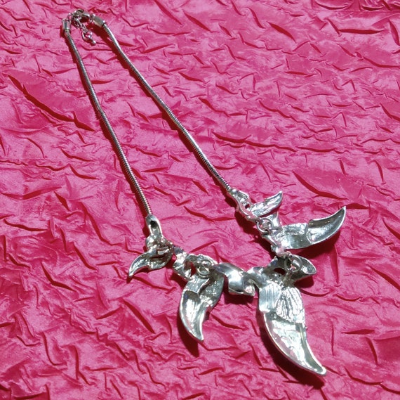 Silver Tone Snake Chain Leaf Statement Necklace - image 5