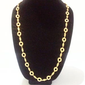 Vintage Chunky Specialty Ribbed Circle Link Long Chain Necklace