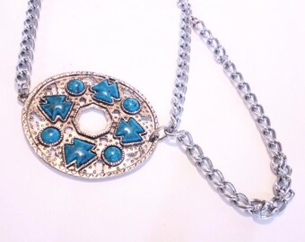 Vintage Southwestern Inspired Silver Tone Faux Turquoise  display picture 3