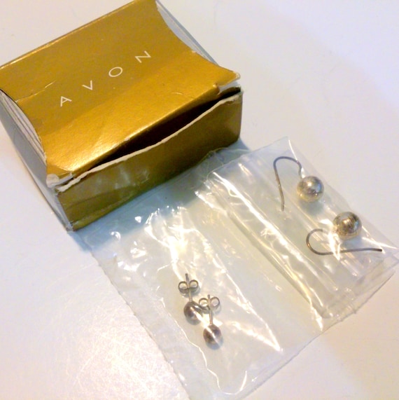 Vintage Avon NIB Sterling Silver Bead Earring Set