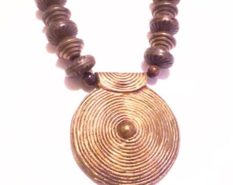 Vintage Ethnic Inspired Brass Bead Pendant Necklace