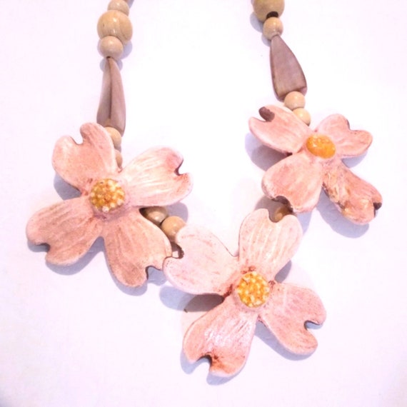 Vintage Wood Mother of Pearl and Ceramic Flower N… - image 5