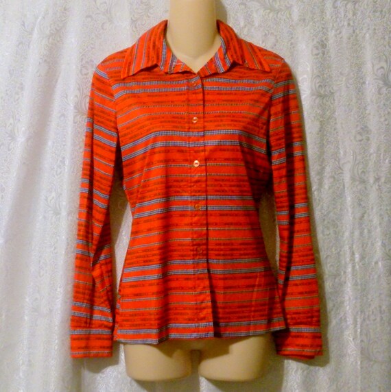 Vintage Jack Winter Red Print 1970's Blouse Butto… - image 1
