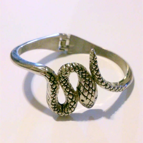 Silver Tone Hinged Snake Bangle Bracelet