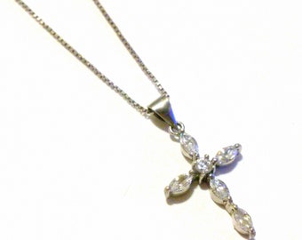 Vintage Sterling Silver and Crystal Cross Necklace