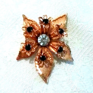 Vintage Gold Tone Rhinestone Orchid Flower Brooch