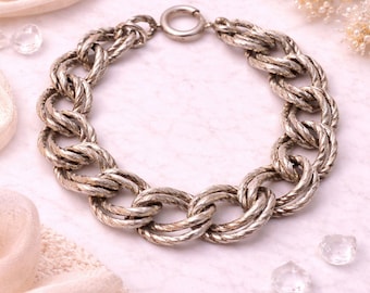 Antiqued Silver Tone Textured Chunky Link Bracelet